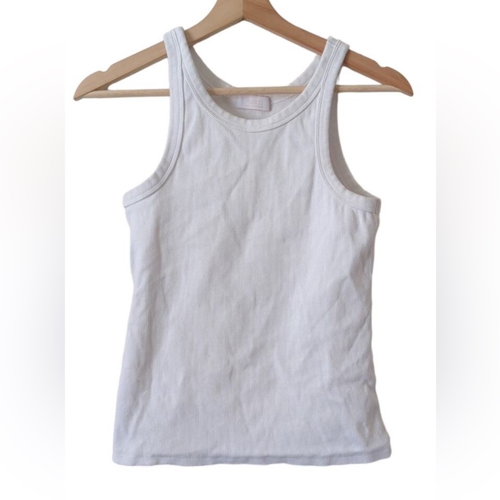 Nuuds Womens Tank Top White High Neck Ribbed Knit Seamless Fitted Basic medium